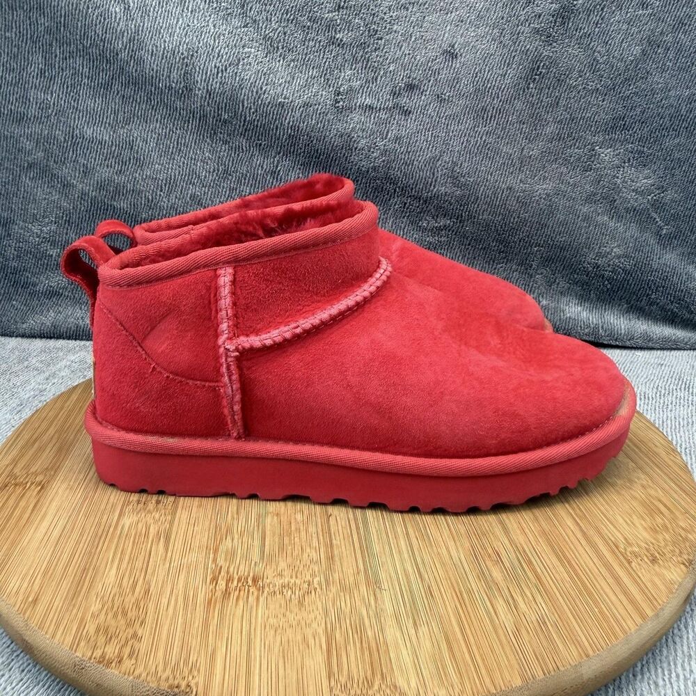 UGG Classic Ultra Mini Shoes Womens Size 6 Red Suede Winter Slip On 1116109